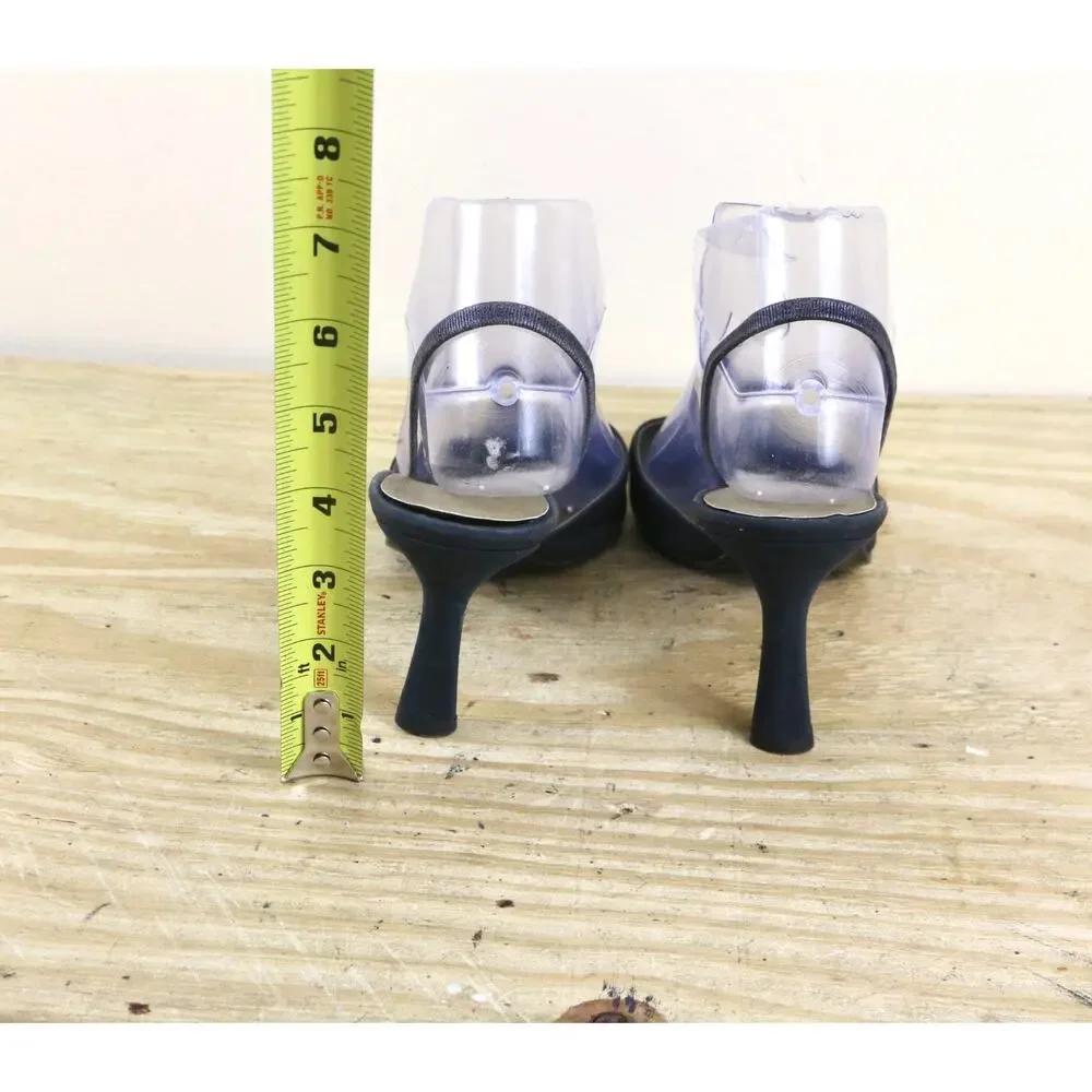 Vintage Yves Saint Laurent Shoes 8.5N YSL Black Matte Slingback Heels Slip On - Picture 9 of 9